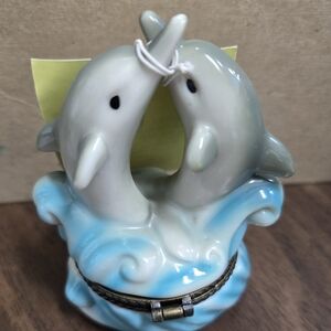 Dolphin Ceramic Jewelry Box - Blue and White